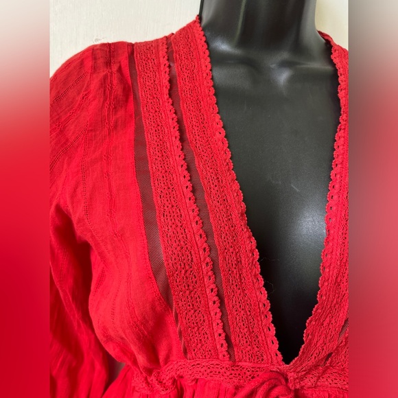 Free People Oberoi Red Boho Top size S - Picture 2 of 16